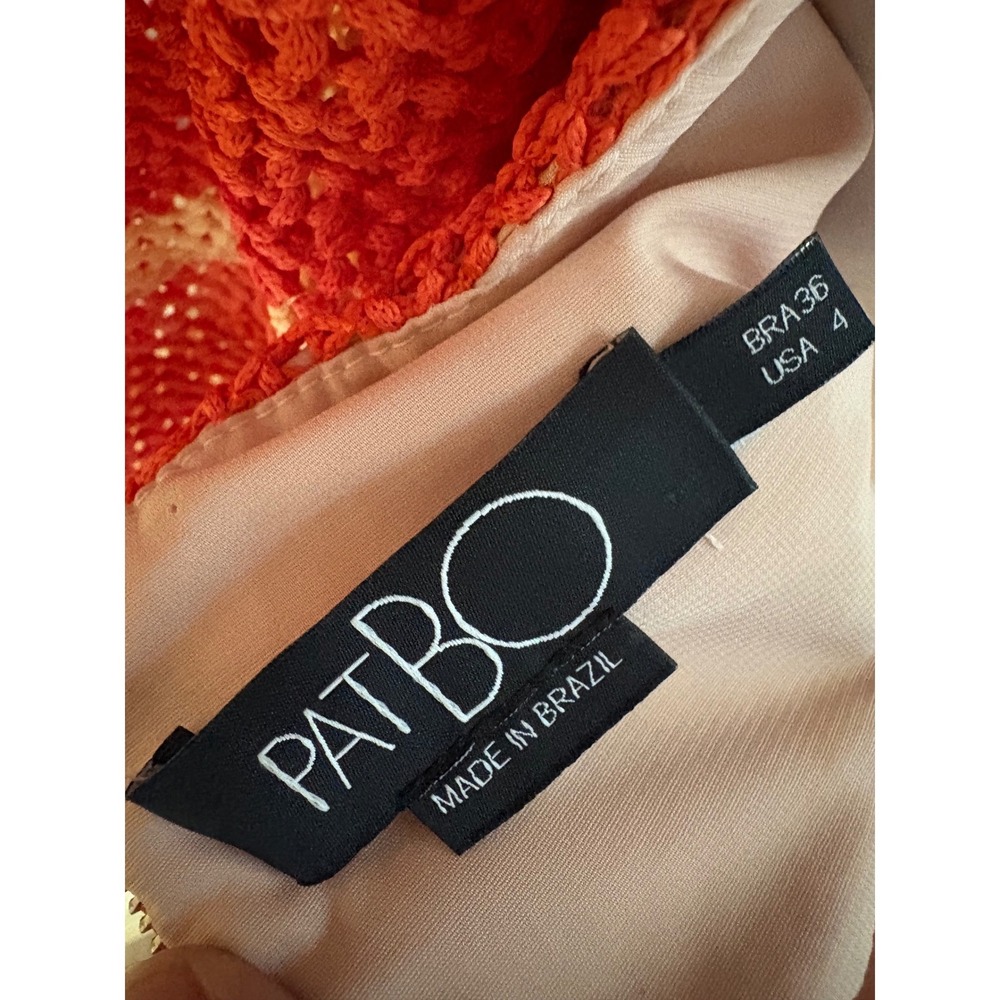 PatBO Striped Crochet Cropped Top Size 4 Orange Puff Sleeve - Picture 8 of 11
